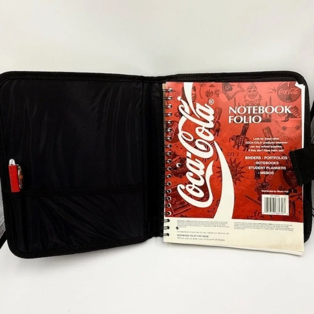 Vintage‎ Coca-Cola Notebook Folio Stuart Hall Black Red Zippered Organizer